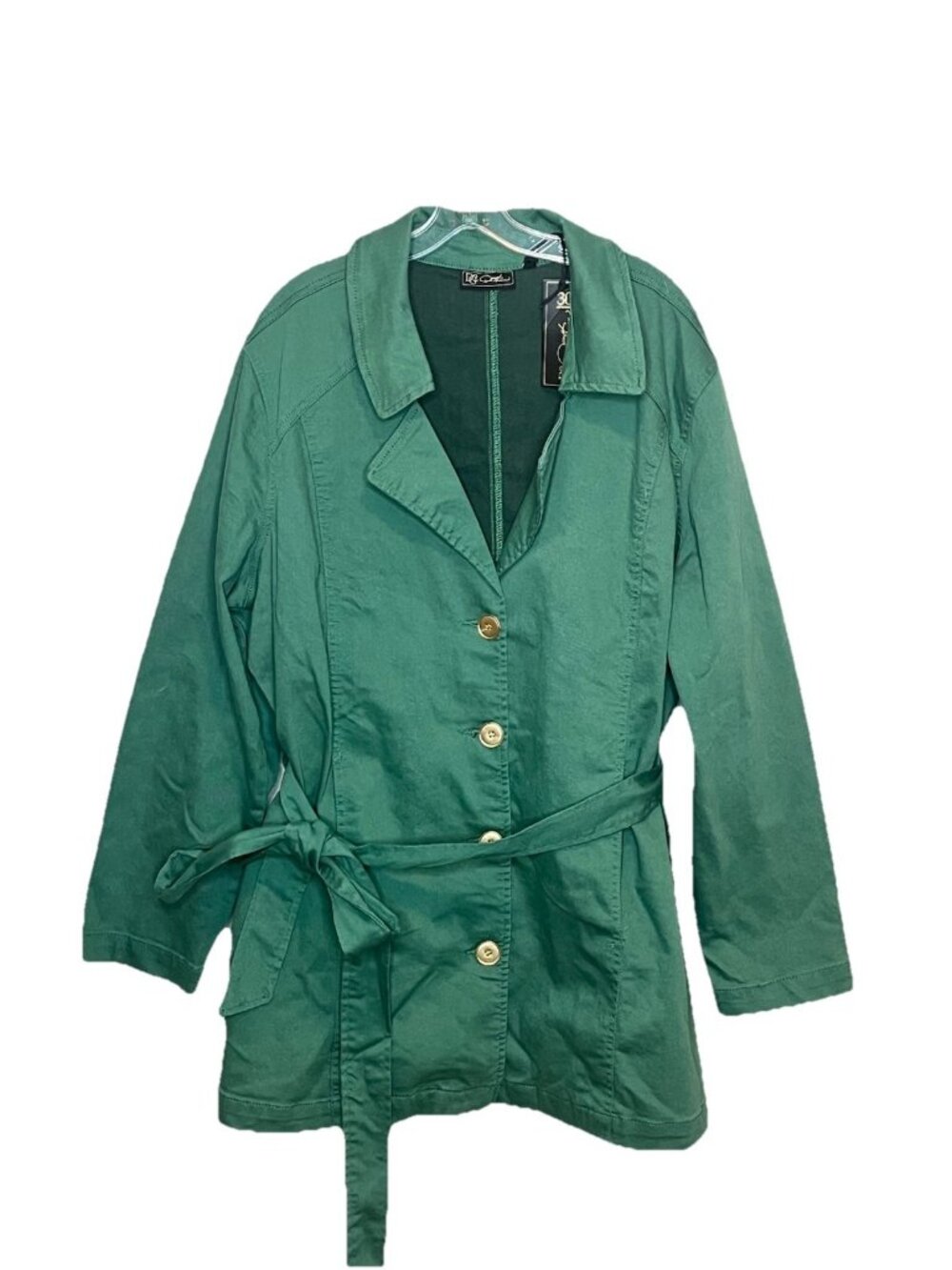 DG2 Diane Gilman Jacket Womens 2X Green Belted Stretch Utility Trench Coat NWT
